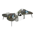 Modern Butterfly-Shaped Office Workstation Desk with Central Storage and Privacy Divider Screen