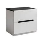 Minimalist Rounded Bedside Table with Concealed Pull Handles and Drawer Storage
