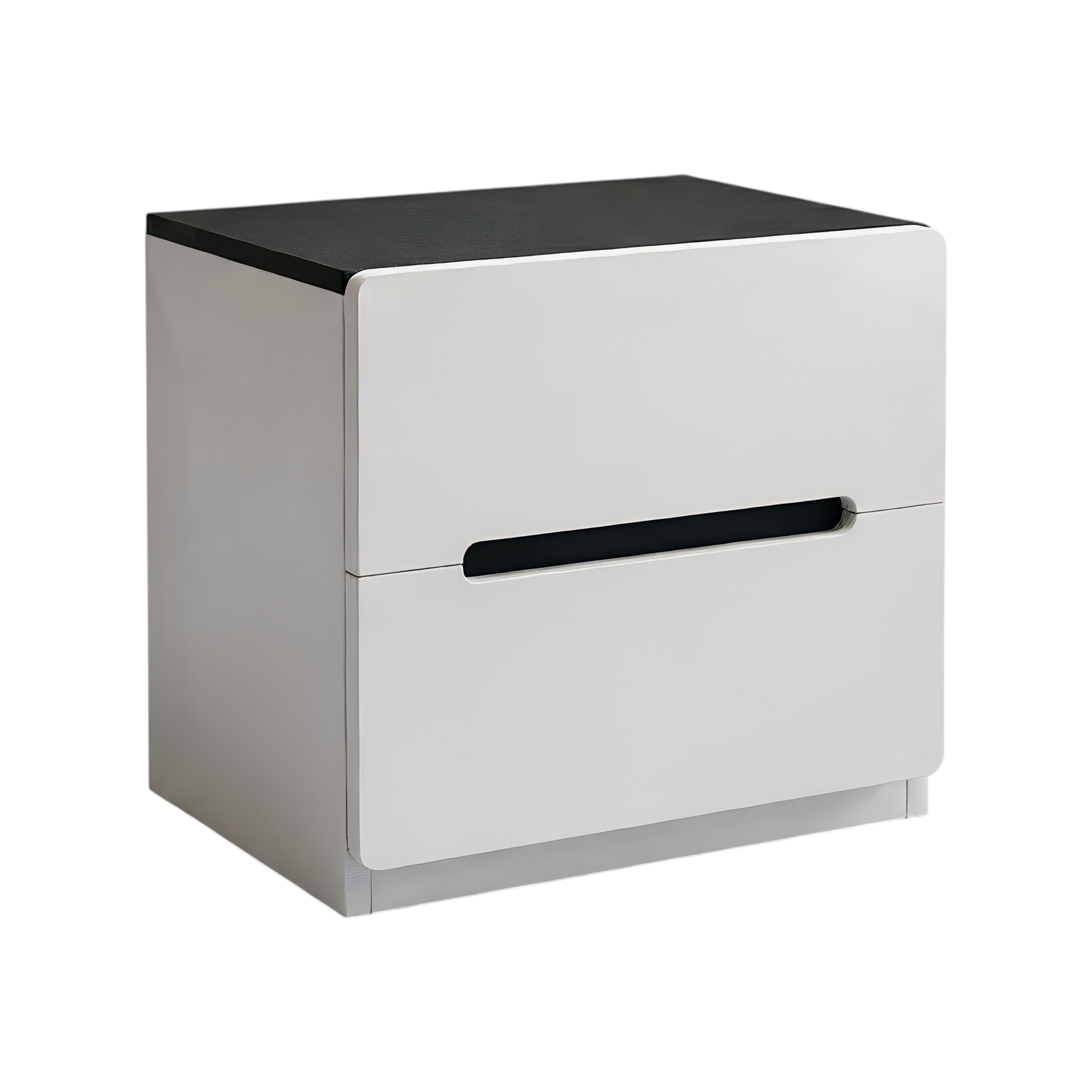 Minimalist Rounded Bedside Table with Concealed Pull Handles and Drawer Storage