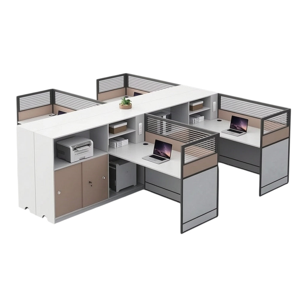 Office Workstation Desk with Privacy Panels and Integrated Storage