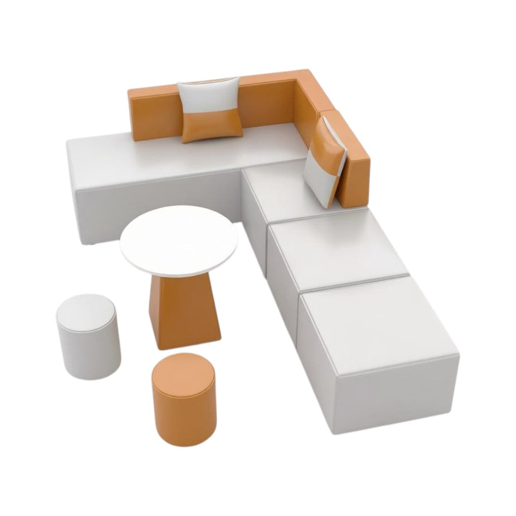 Modular Office Lounge Suite – Contemporary L-Shape Reception Seating with Round Coffee Table