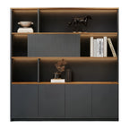 Modern Executive Office Storage Cabinet with Open Shelves and LED Display Lighting