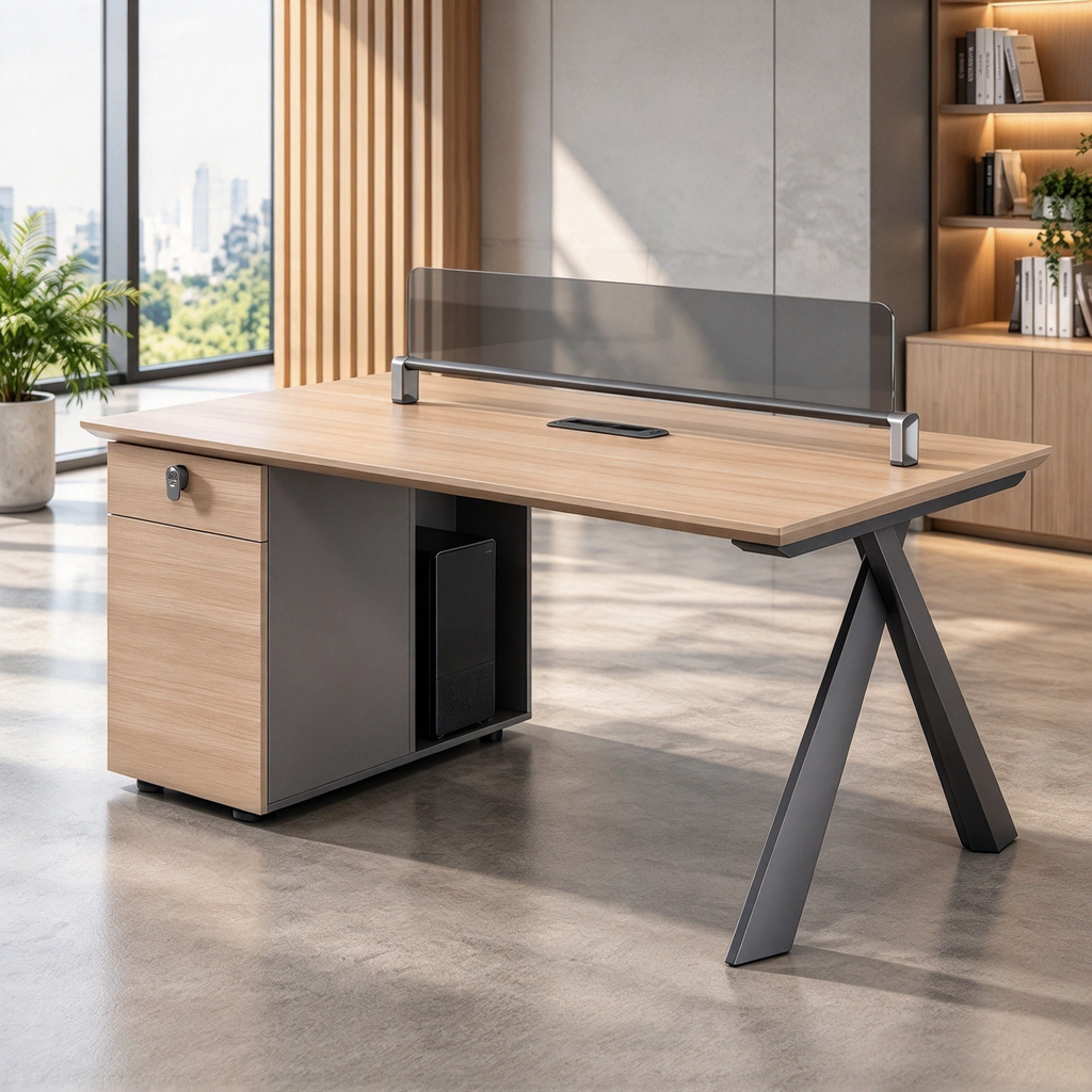 Modern Office Desk With Built-In Socket And Combination Lock Drawer