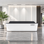 Modern Curved Reception Counter With Bespoke Branding For Business Spaces
