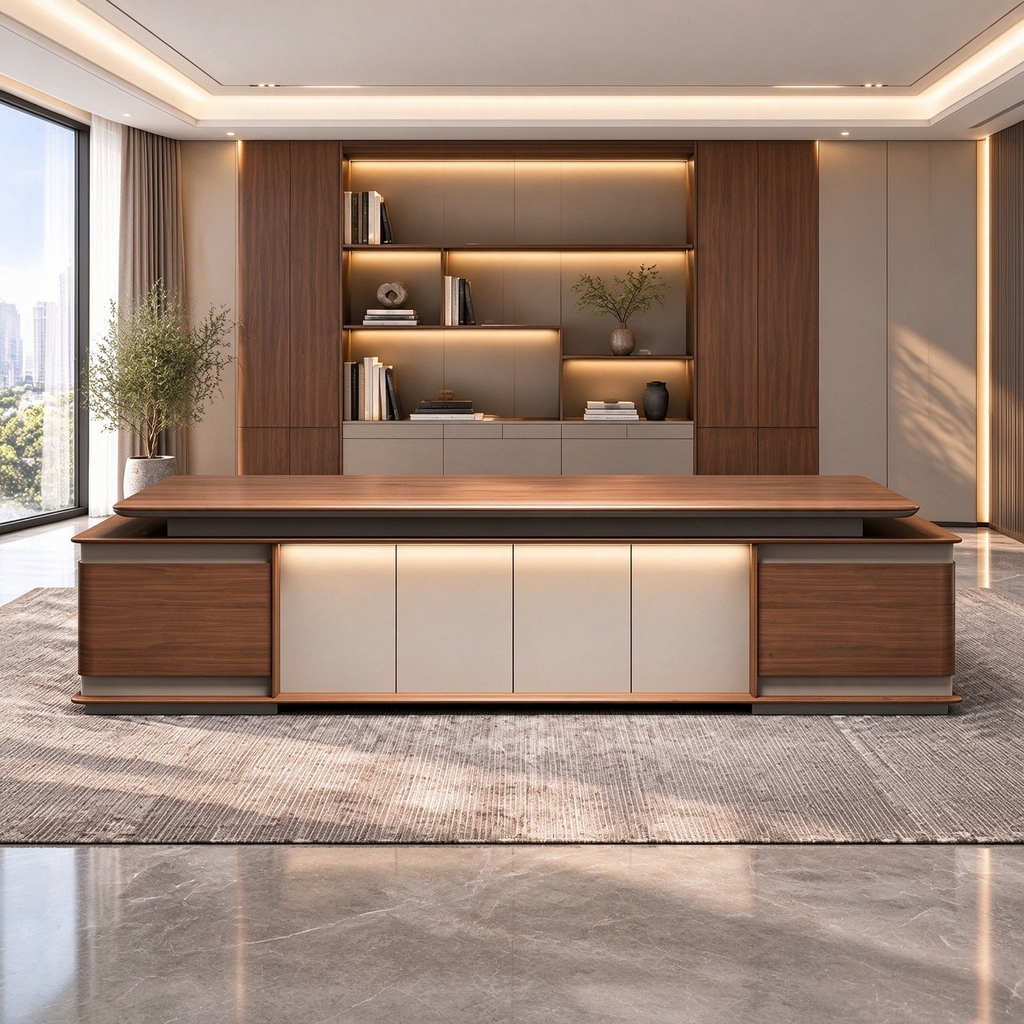 Modern Executive Desk With Floating Tabletop And Secure Combination Lock