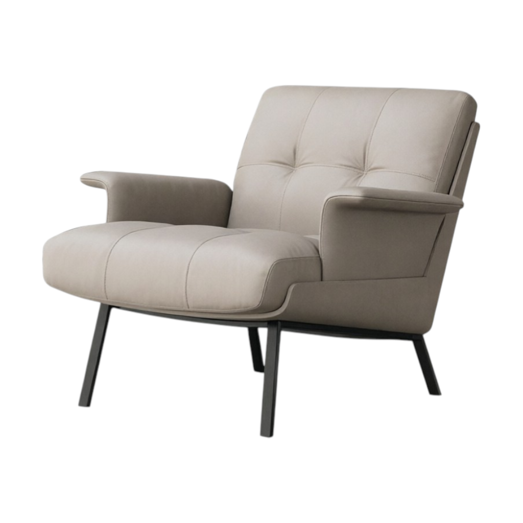 Modern Lounge Armchair with Upholstered Cushion and Solid Wood Frame for Reception Areas