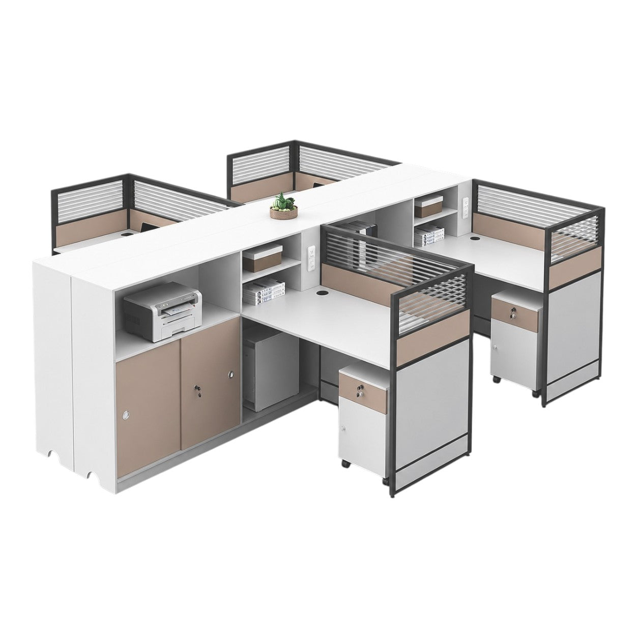 Office Workstation Desk with Privacy Panels and Integrated Storage