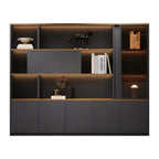 Modern Executive Office Storage Cabinet with Open Shelves and LED Display Lighting