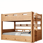 Space-Saving Timber Bunk Bed with Drawers and Stairs