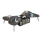 Modern Butterfly-Shaped Office Workstation Desk with Central Storage and Privacy Divider Screen