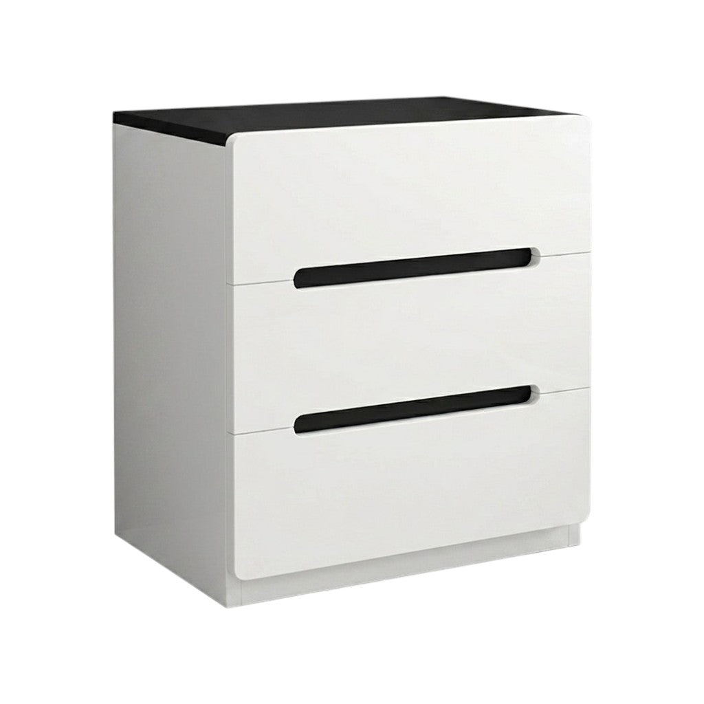 Minimalist Rounded Bedside Table with Concealed Pull Handles and Drawer Storage
