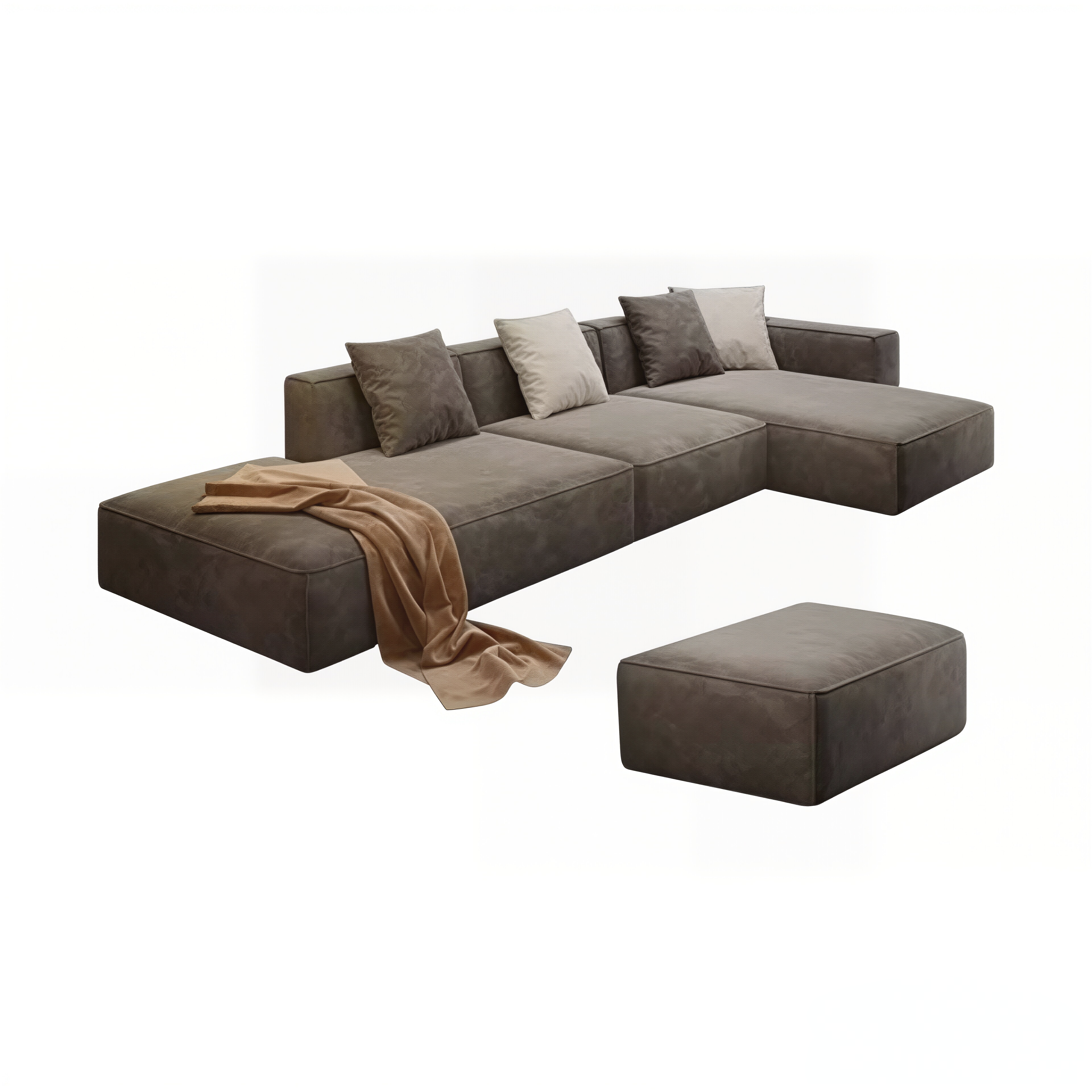 Modern Modular L Shape Corner Sofa With Ottoman For Living Room
