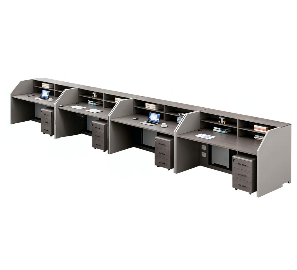 Open Plan Office Workstations with Privacy Partitions and Under-Desk Storage