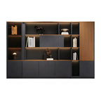 Modern Executive Office Storage Cabinet with Open Shelves and LED Display Lighting