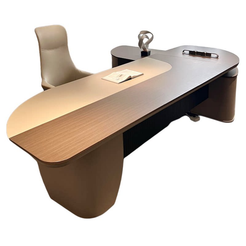 Modern Curved Executive Desk in White Ash or Black Walnut Finish