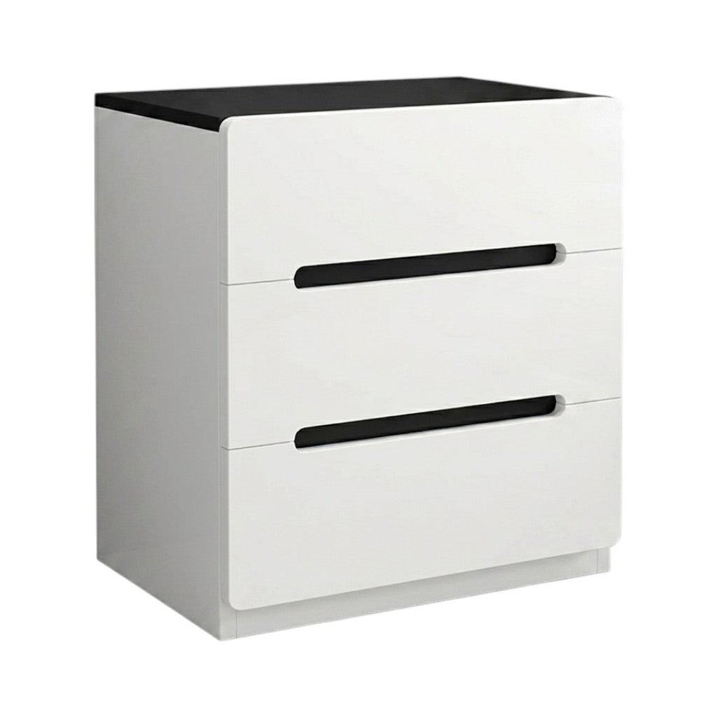 Minimalist Rounded Bedside Table with Concealed Pull Handles and Drawer Storage