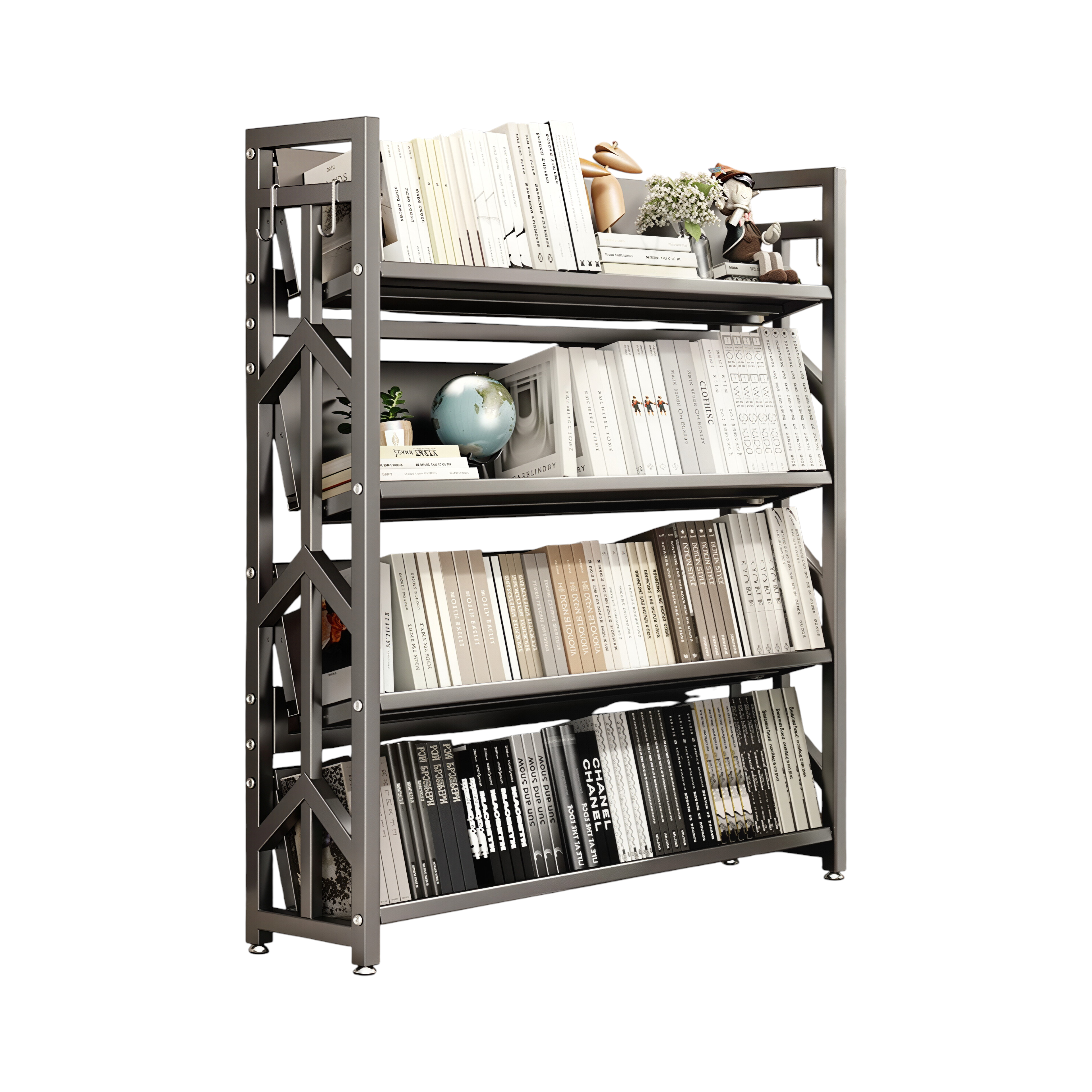 Adjustable Multi-Tier Bookcase With Slanted Shelves