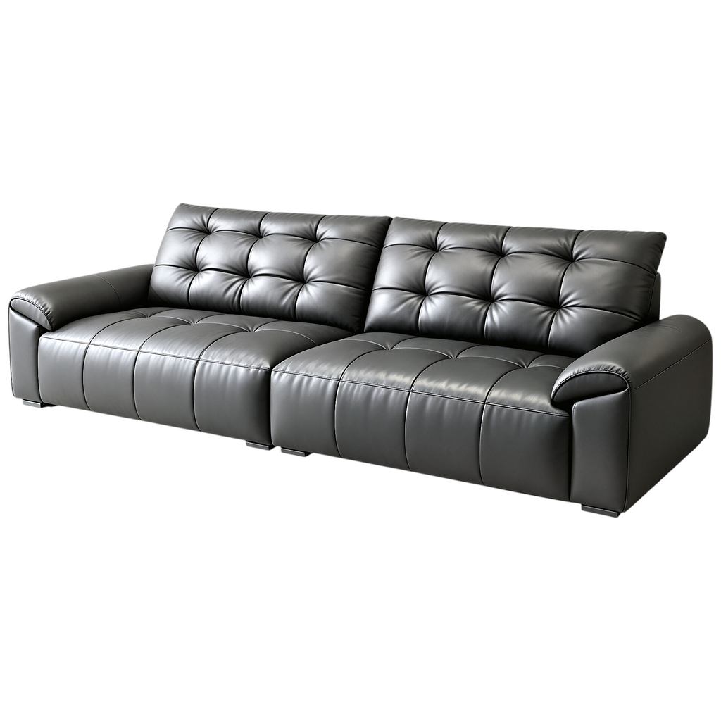 Minimalist Leather Sofa with Generous Seating and Sculpted Contemporary Form