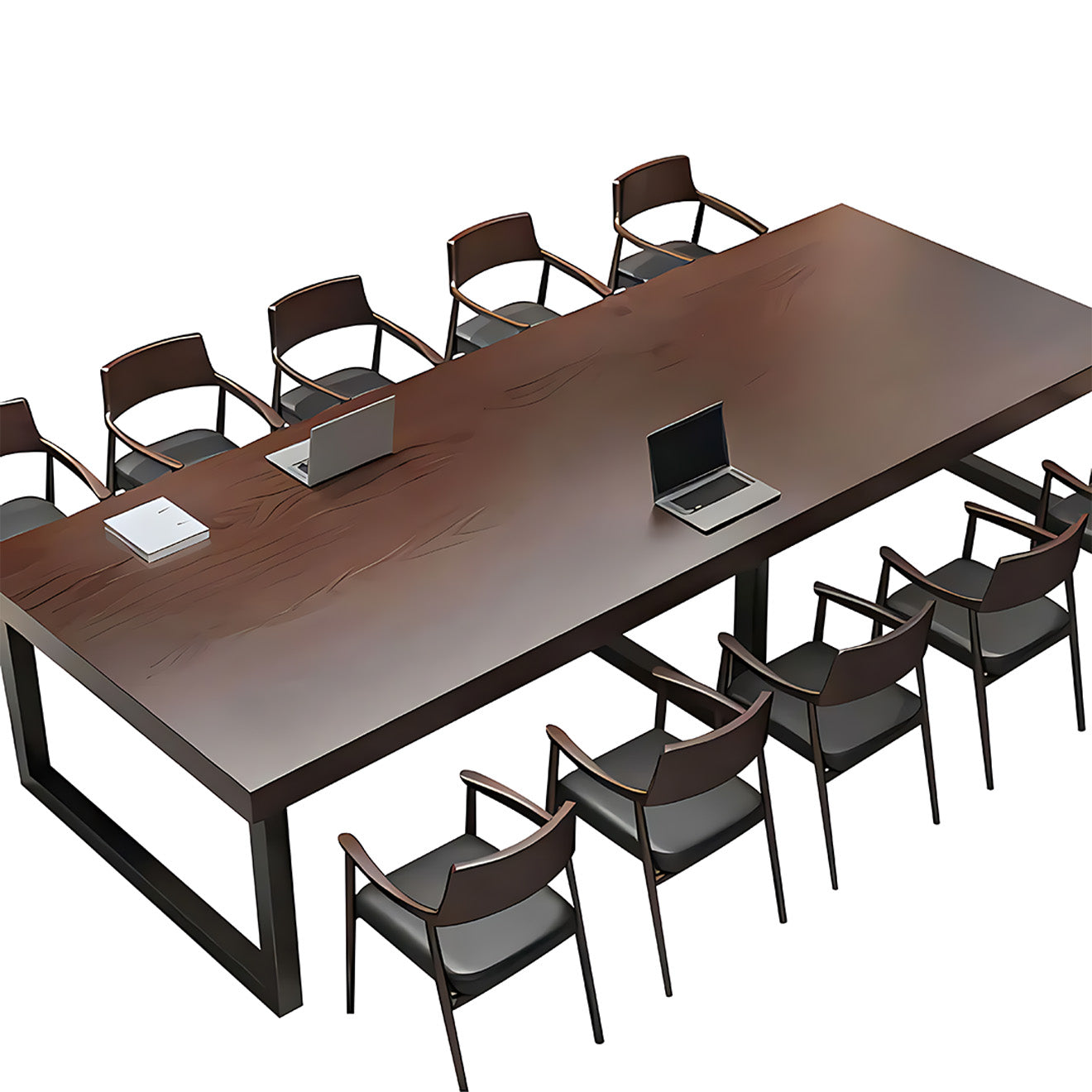 Woodgrain Conference Table with Solid Metal Frame Base