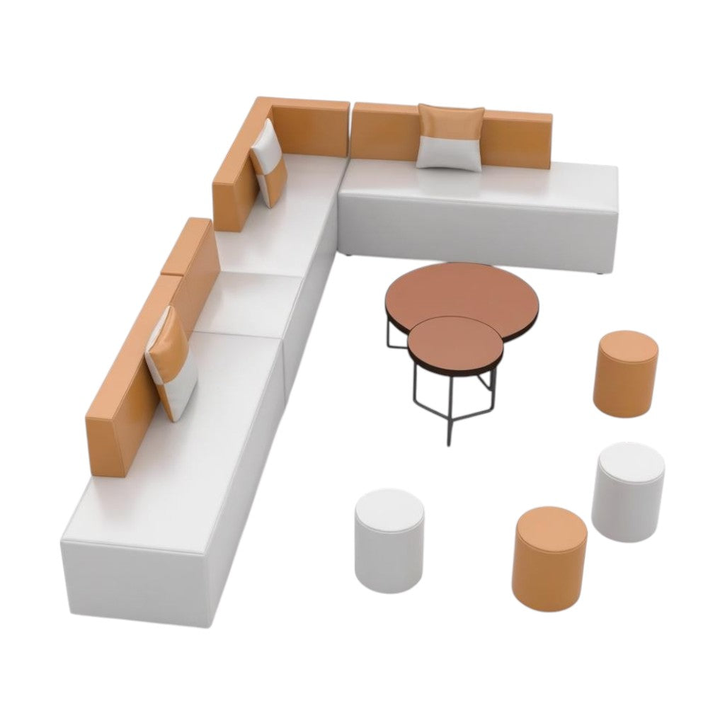 Modular Office Lounge Suite – Contemporary L-Shape Reception Seating with Round Coffee Table