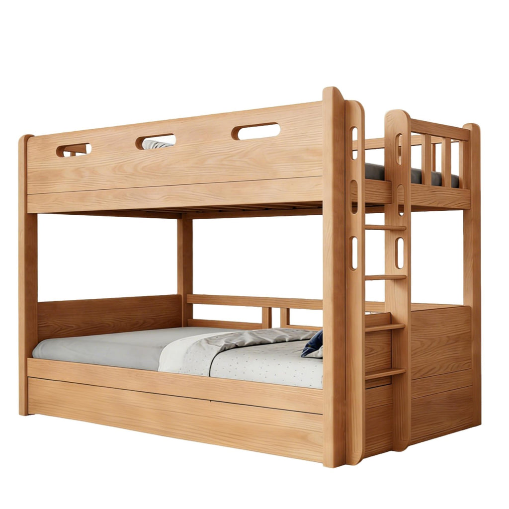 Space-Saving Timber Bunk Bed with Drawers and Stairs