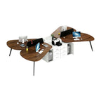 Modern Butterfly-Shaped Office Workstation Desk with Central Storage and Privacy Divider Screen