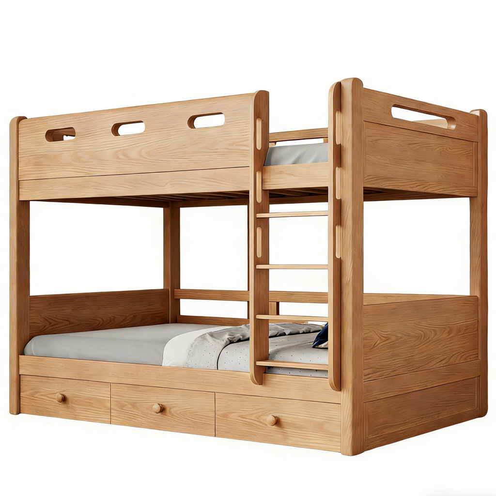 Space-Saving Timber Bunk Bed with Drawers and Stairs