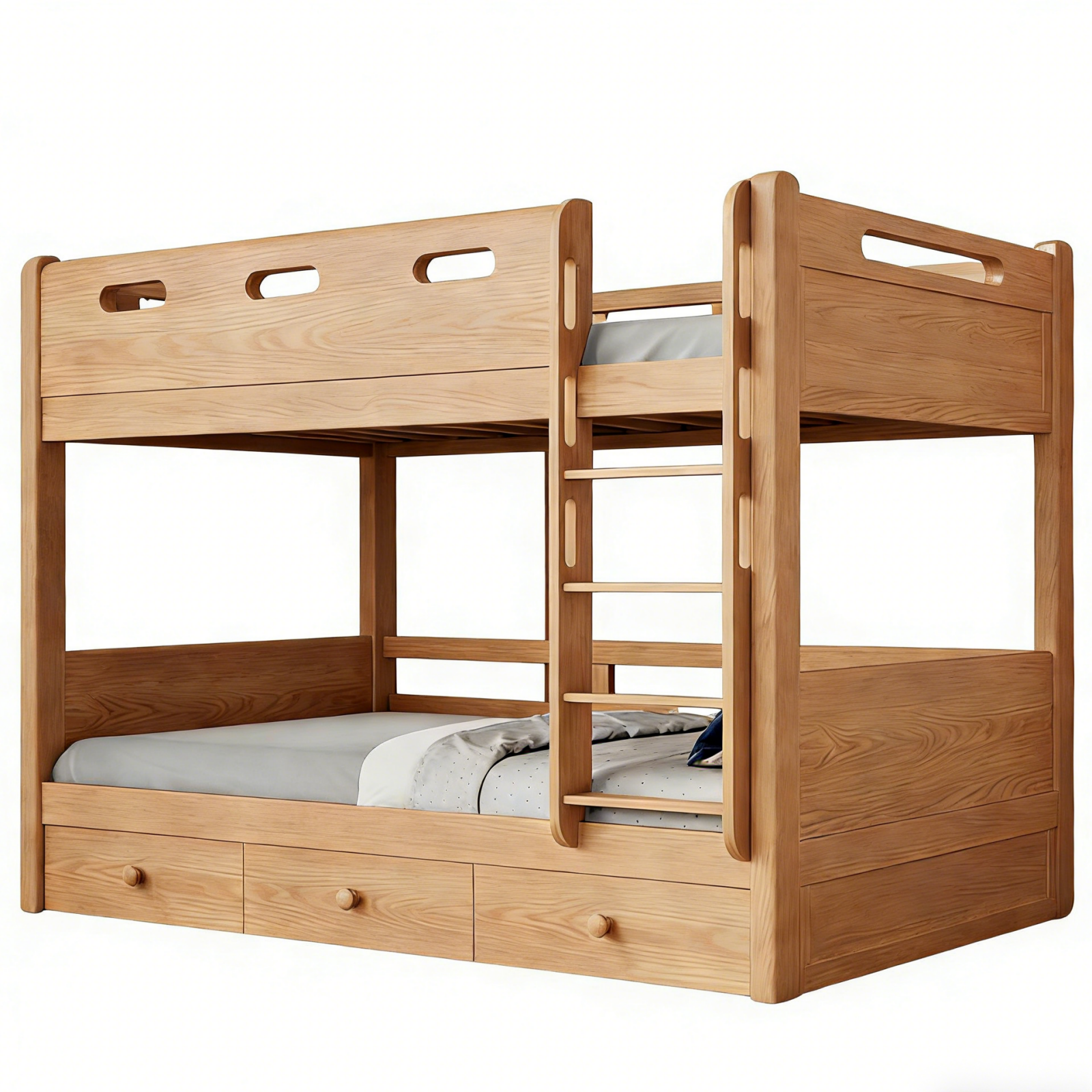 Space-Saving Timber Bunk Bed with Drawers and Stairs