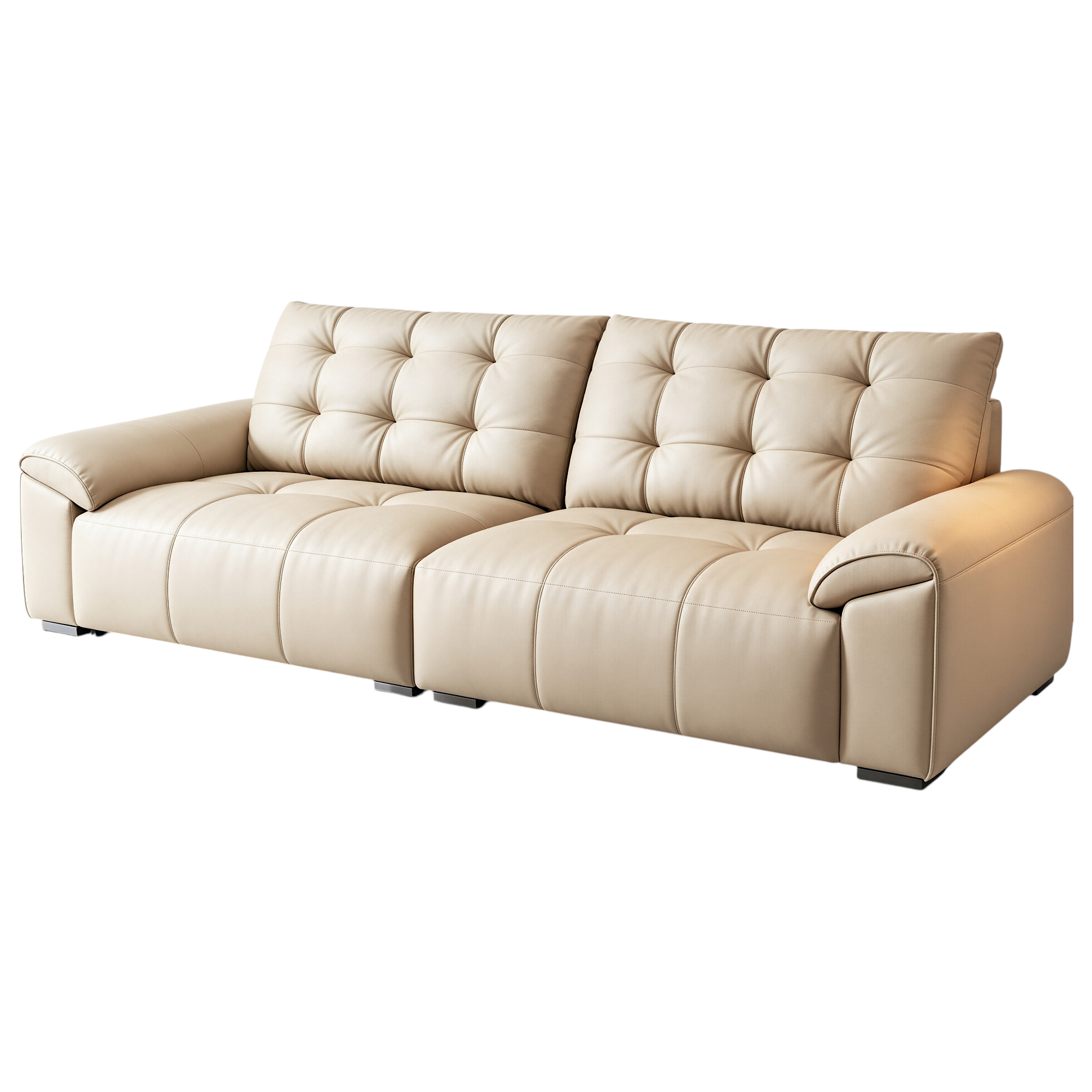 Minimalist Leather Sofa with Generous Seating and Sculpted Contemporary Form