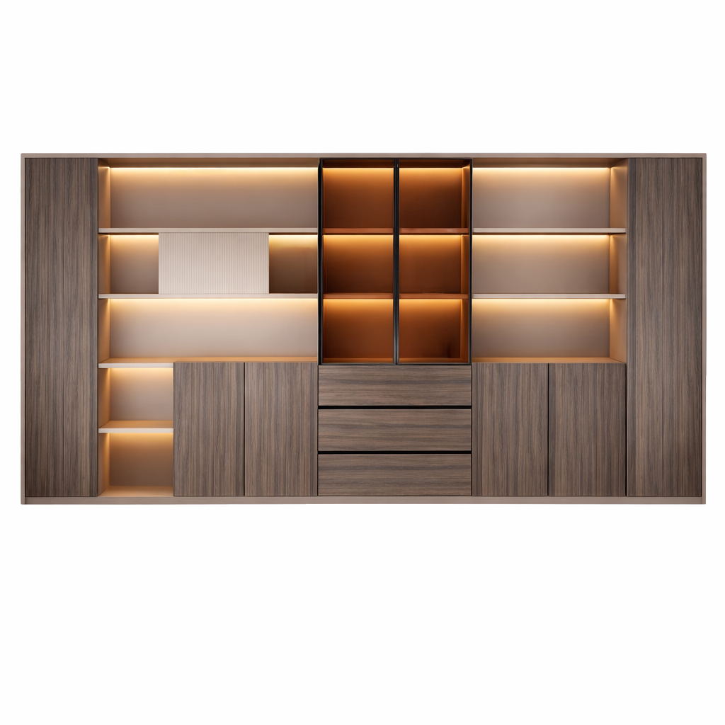 Premium Executive Storage Cabinet with Open Display Shelves
