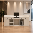 Modern Curved LED Reception Counter with Timber Finish