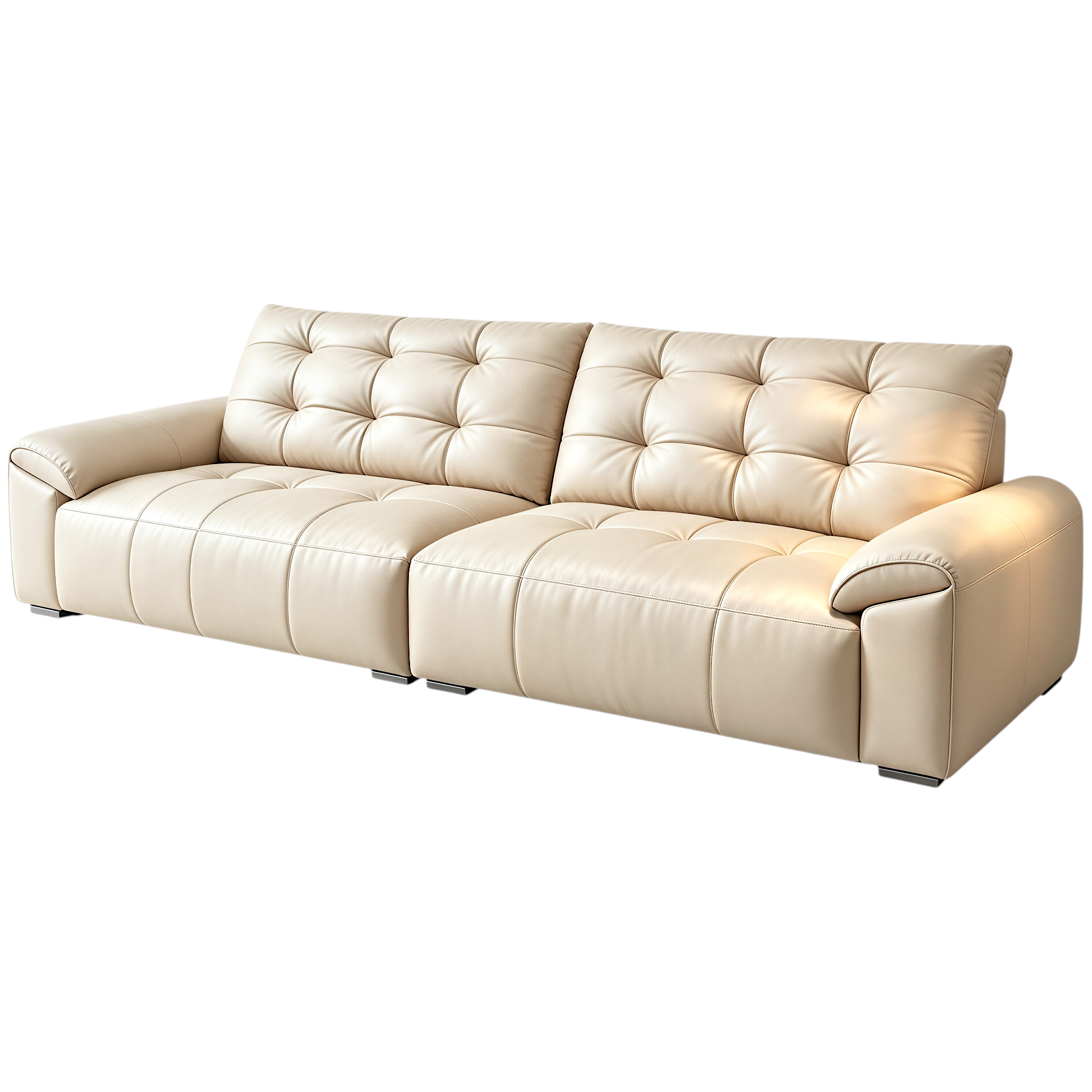 Minimalist Leather Sofa with Generous Seating and Sculpted Contemporary Form
