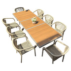 Outdoor Rope-Weave Dining Set With Timber-Look Table