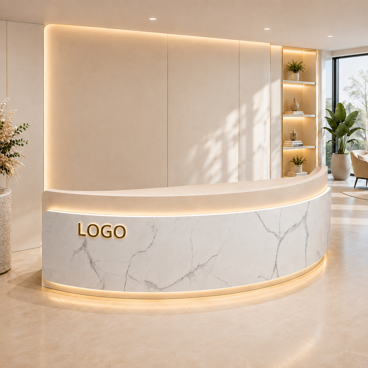 Premium Curved Reception Counter with Integrated LED Lighting