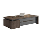 Modern Executive Desk with Storage Cabinet and Statement Wood-Grain Finish