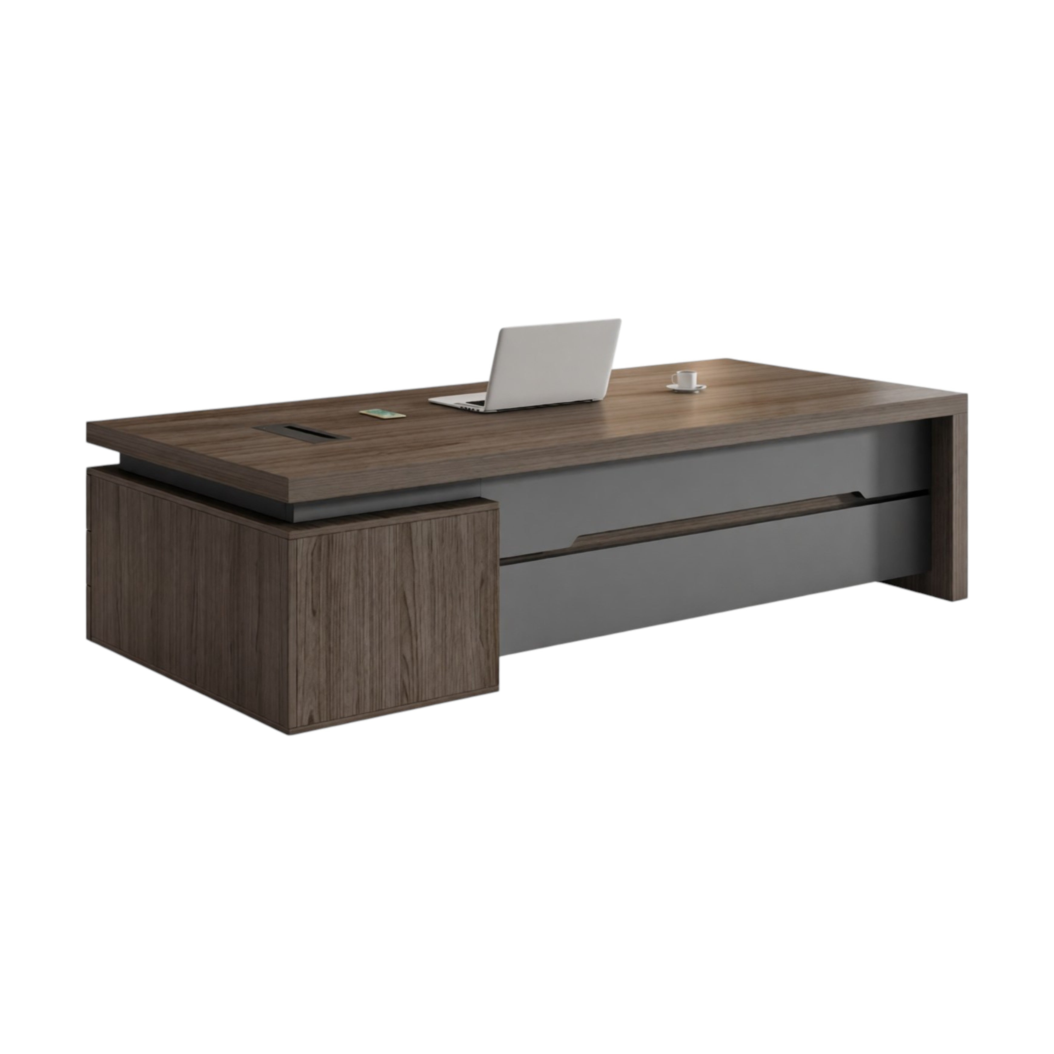 Modern Executive Desk with Storage Cabinet and Statement Wood-Grain Finish