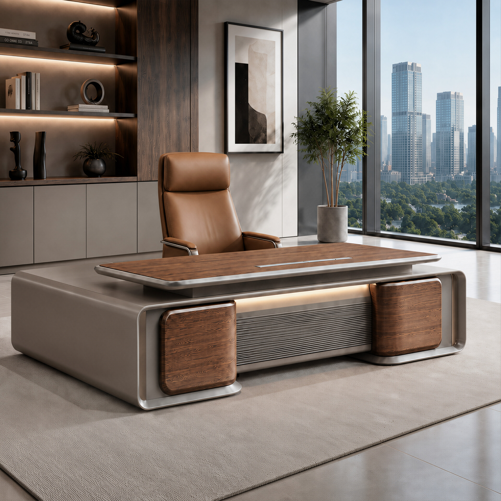 Premium Walnut L-Shaped Executive Desk