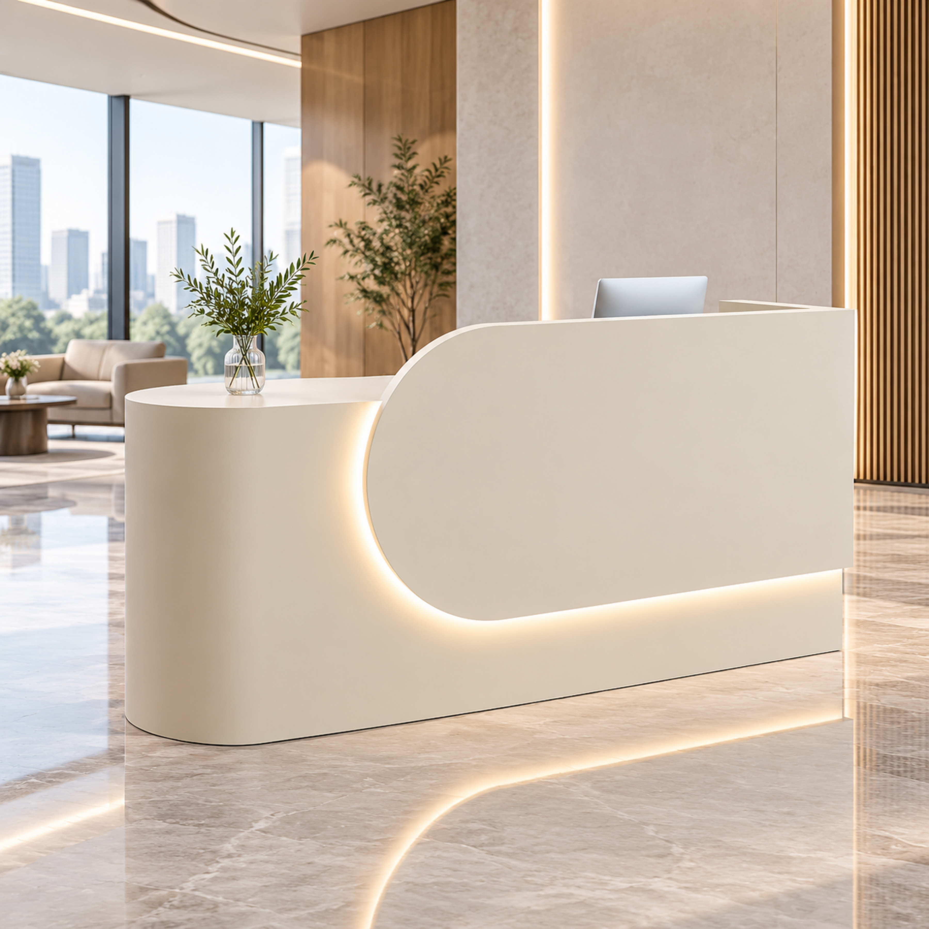 Compact Curved Reception Counter for Beauty and Skin Clinics