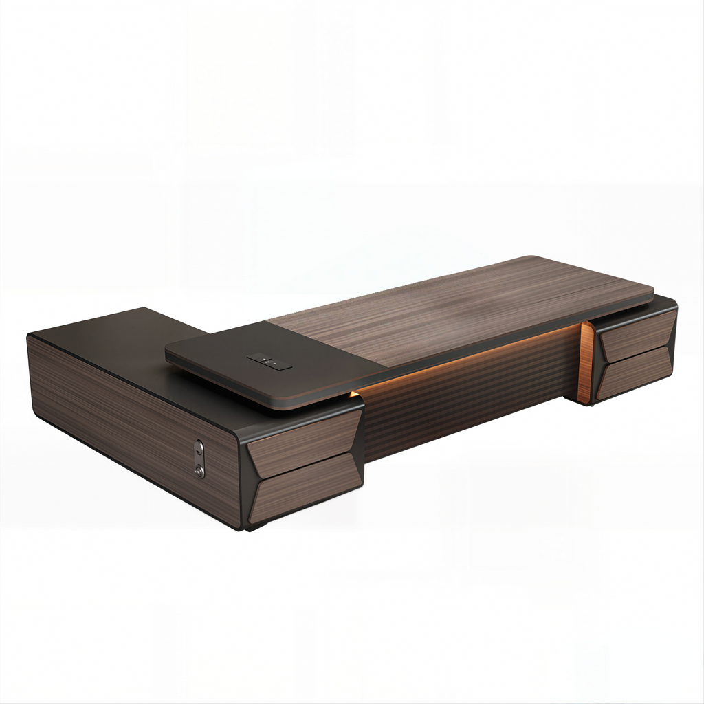 Luxury Executive Office Desk with LED Feature Panel and Integrated Power Hub