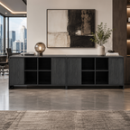Executive Black Woodgrain Storage Wall Cabinet