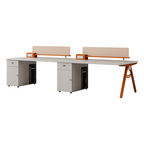 Streamlined Office Bench Desk with Divider Screen and Integrated Storage Pedestals