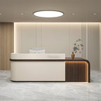 Luxury Reception Counter with Backlit Slat Detail and Logo