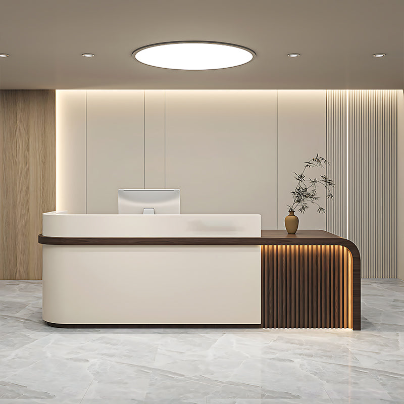 Luxury Reception Counter with Backlit Slat Detail and Logo