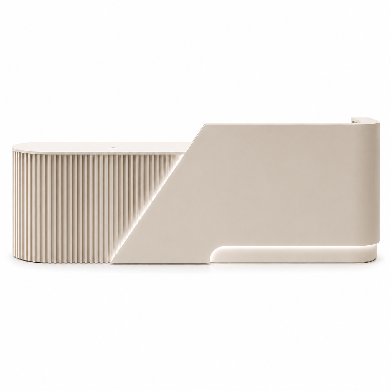 Modern Curved Reception Desk with Fluted Front and LED Base