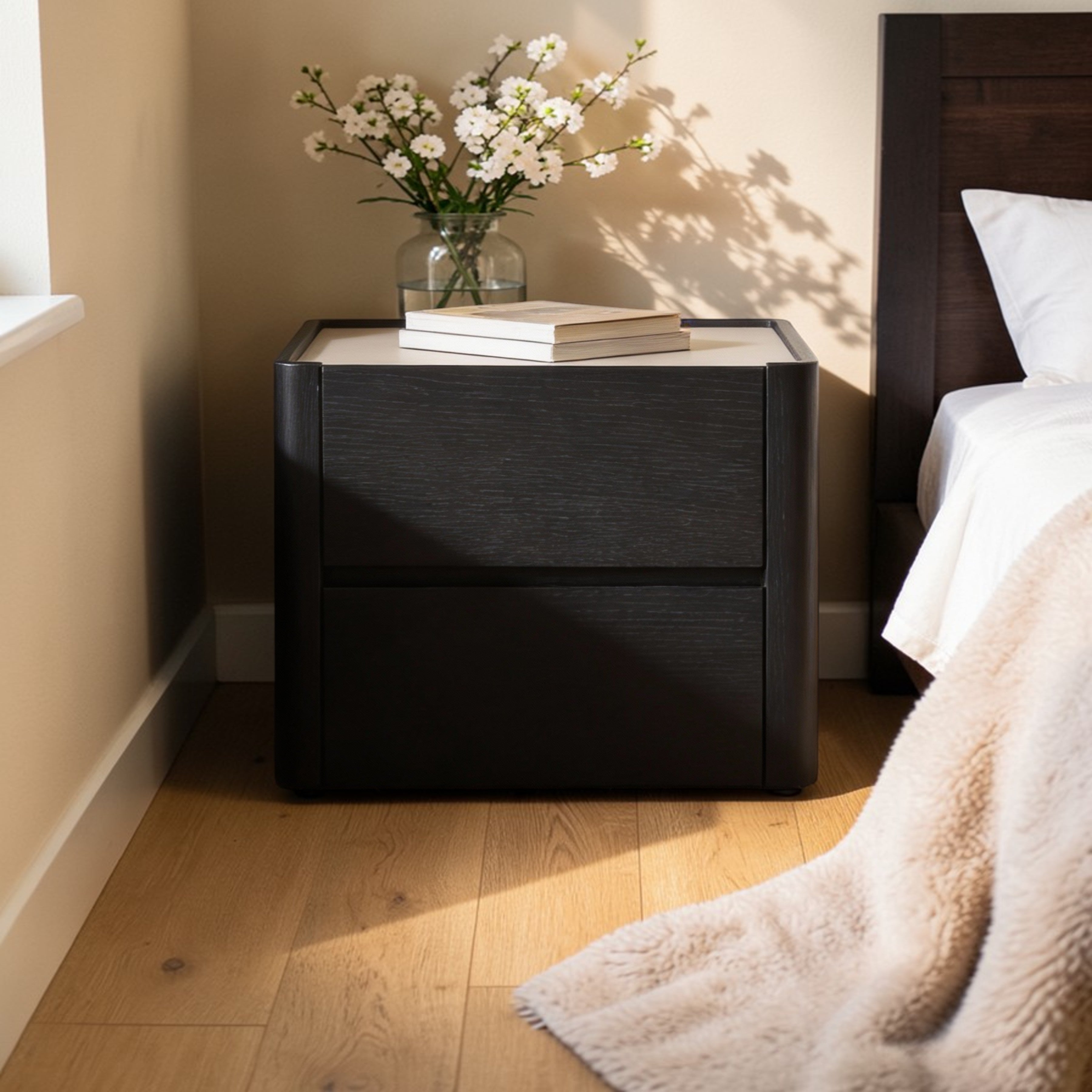 Black Timber Veneer Bedside Table
