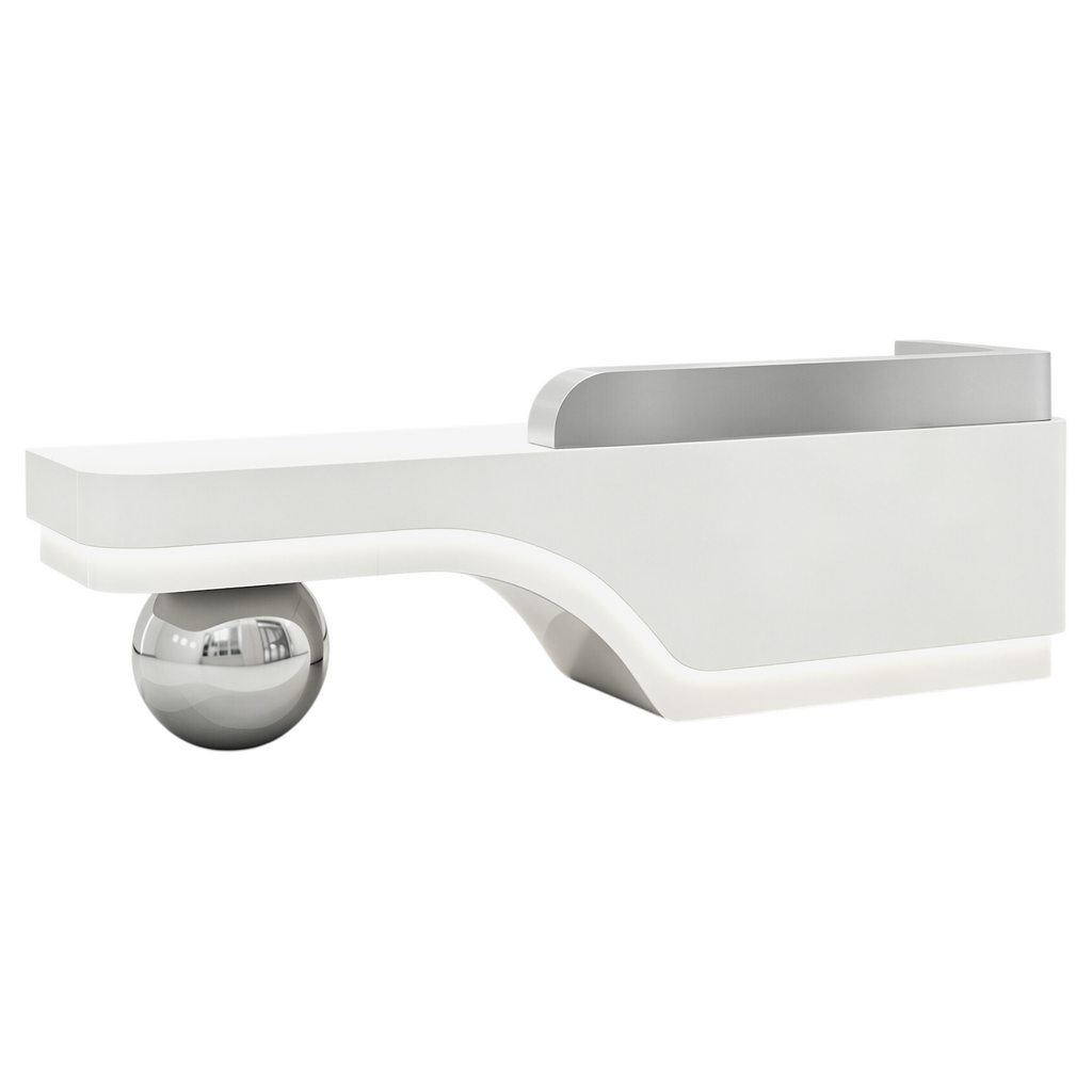 Modern Sculptural Reception Counter with Stainless Steel Base