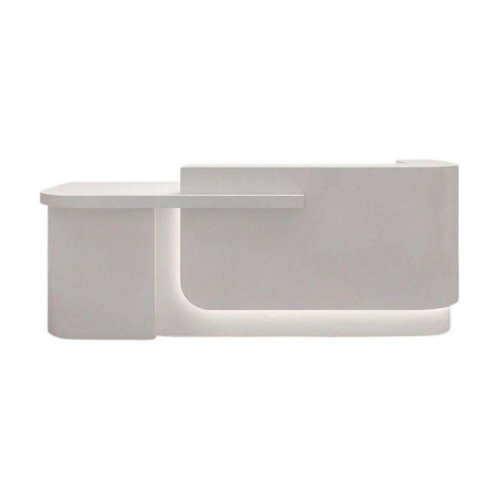 Modern Curved Reception Desk with Return Counter and Timber-Look Side Panel
