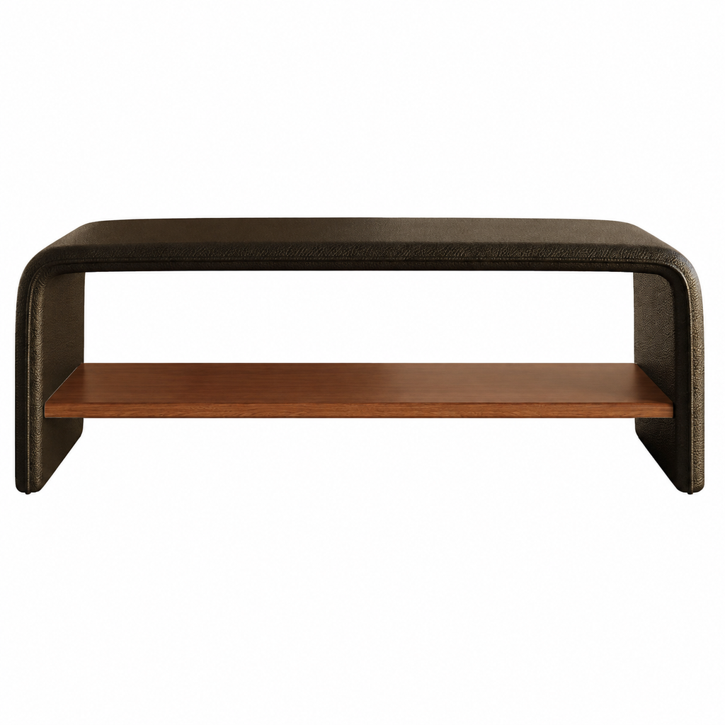Modern Upholstered Storage Bench with Pine Shelf and Custom Colours