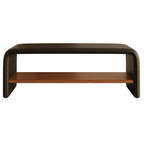 Modern Upholstered Storage Bench with Pine Shelf and Custom Colours