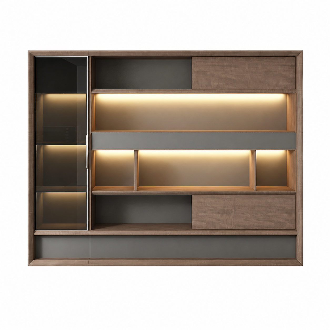 Modern Office Storage Cabinet with Glass Wardrobe and LED Display Shelves